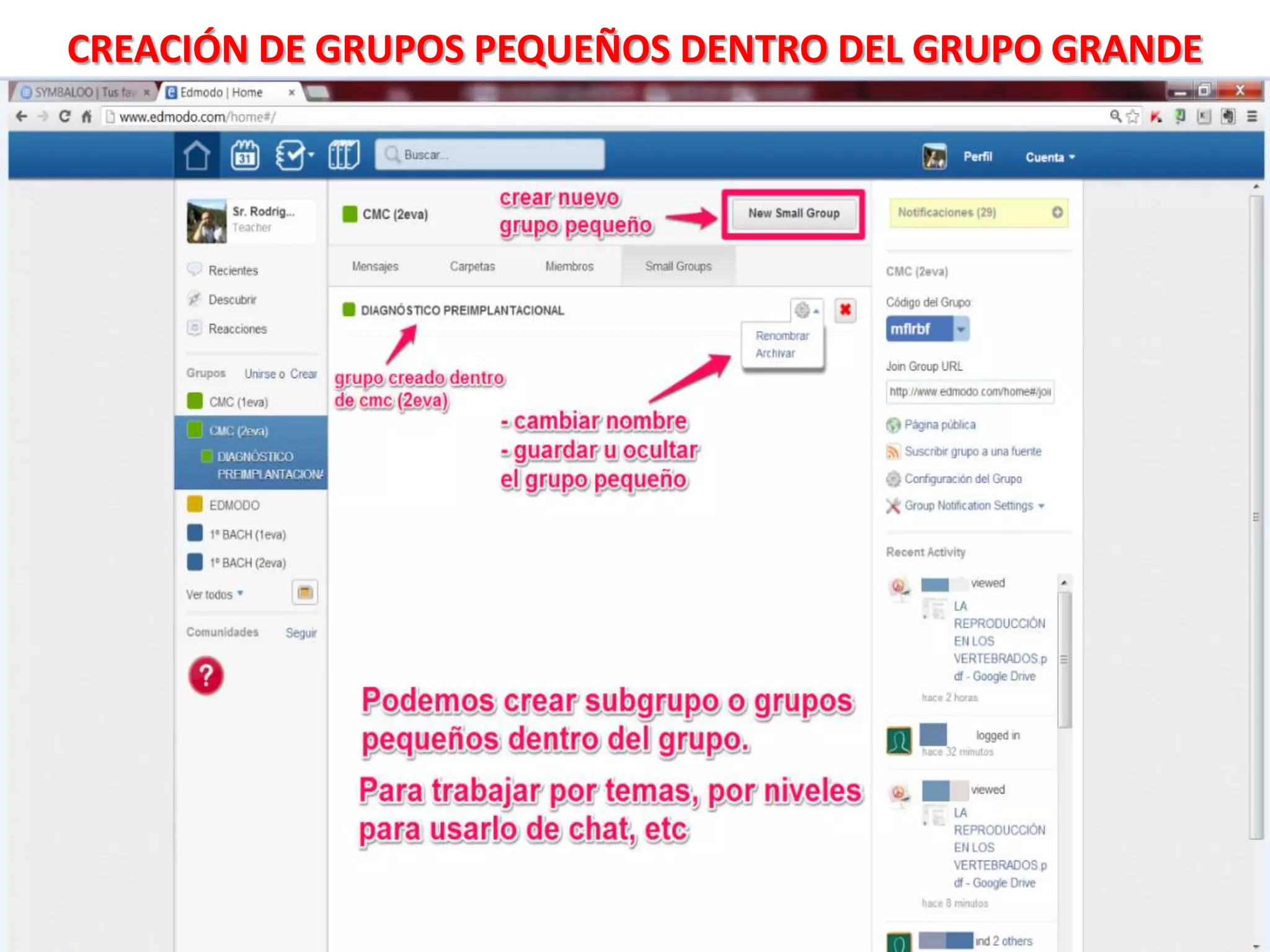 CREACIÓN DE GRUPOS PEQUEÑOS DENTRO DEL GRUPO GRANDE
 