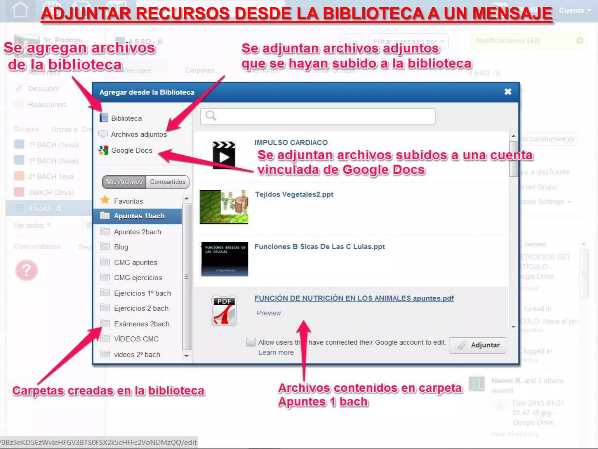 ADJUNTAR RECURSOS DESDE LA BIBLIOTECA A UN MENSAJE
 