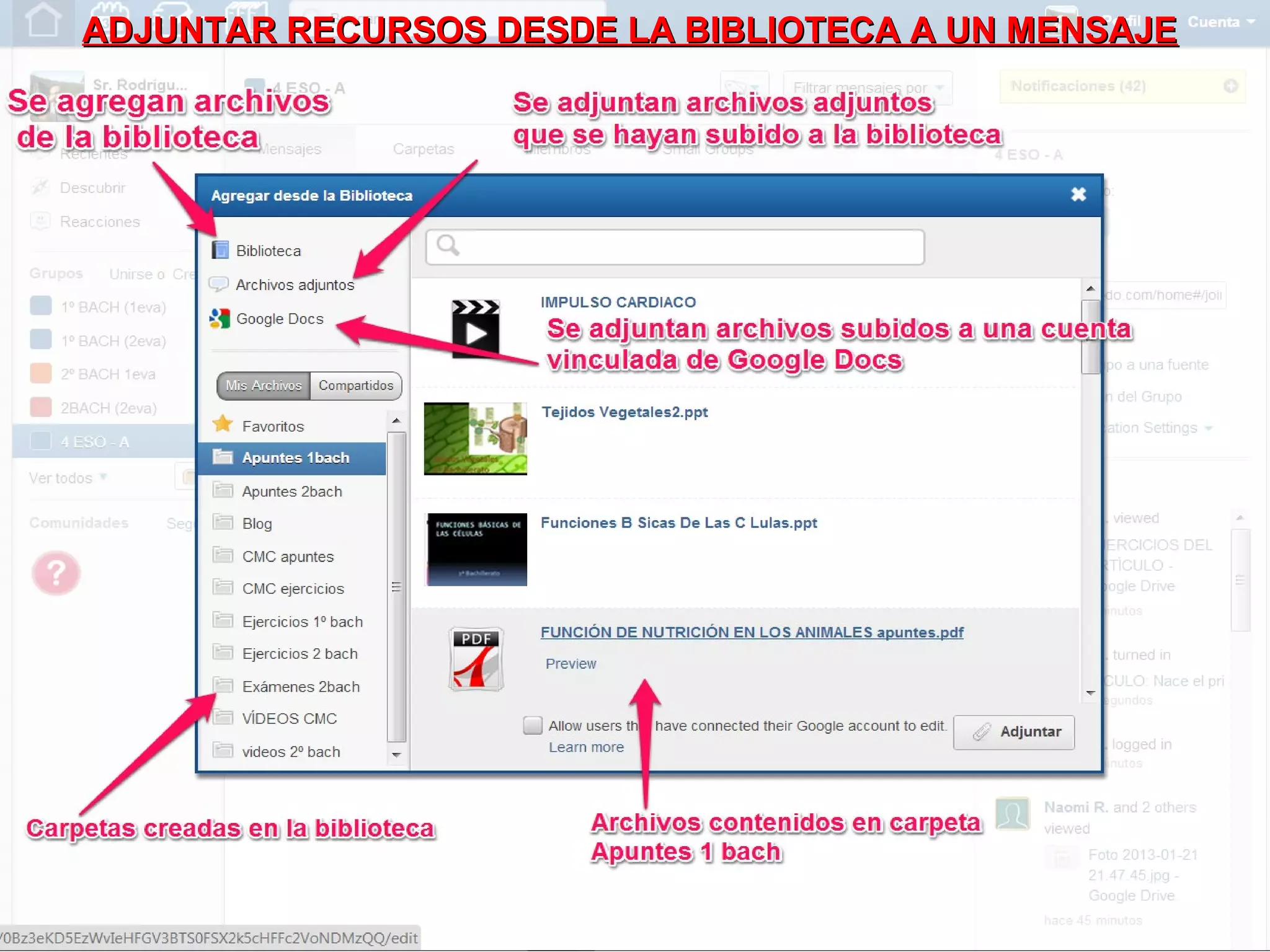 ADJUNTAR RECURSOS DESDE LA BIBLIOTECA A UN MENSAJE
 