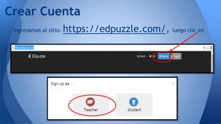 Ingresamos al sitio: https://edpuzzle.com/, luego clic en
Crear Cuenta
 