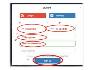 Tu nombre Tu apellido
Tu apodo
Tu contraseña
1º 2º
3º
4º
5º