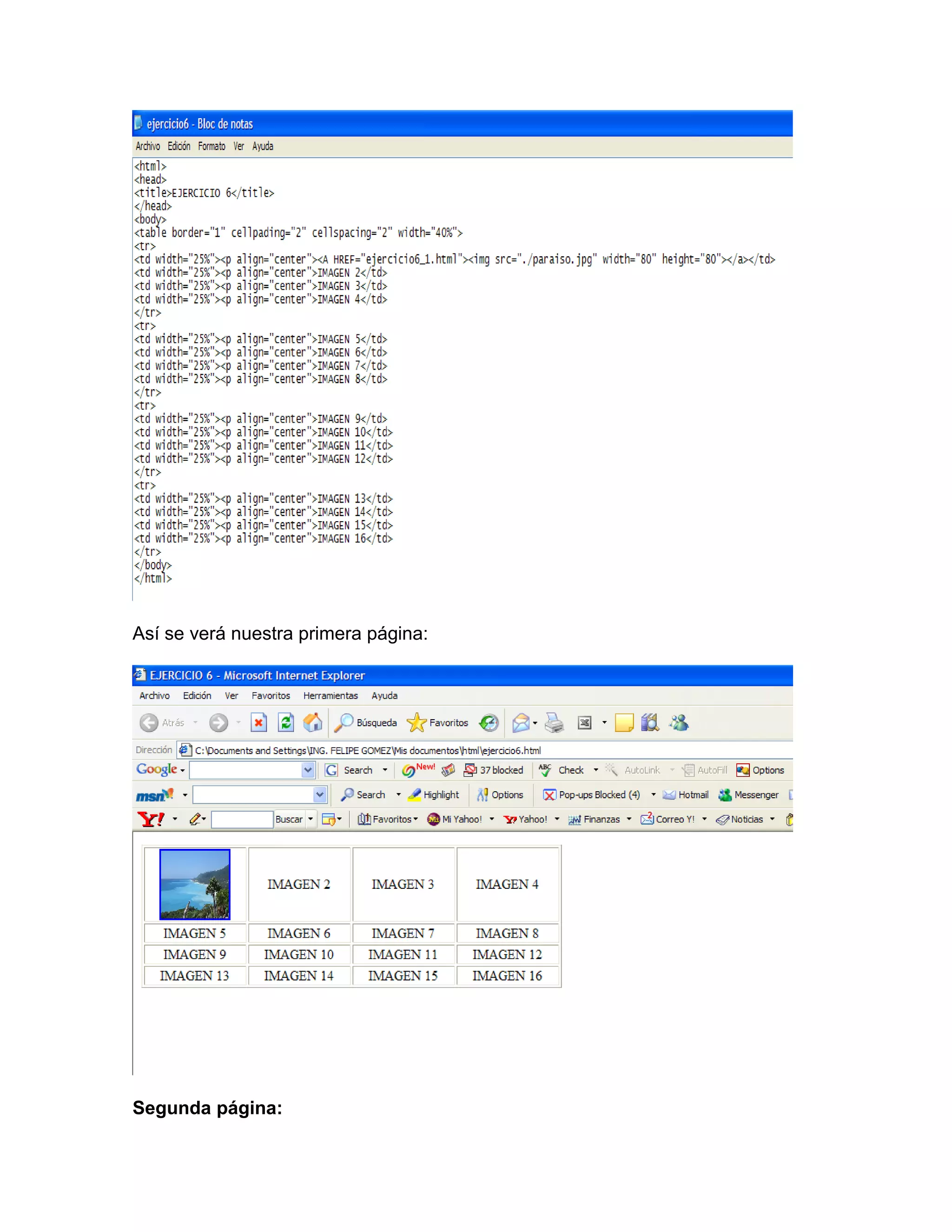 Así se verá nuestra primera página:




Segunda página:
 