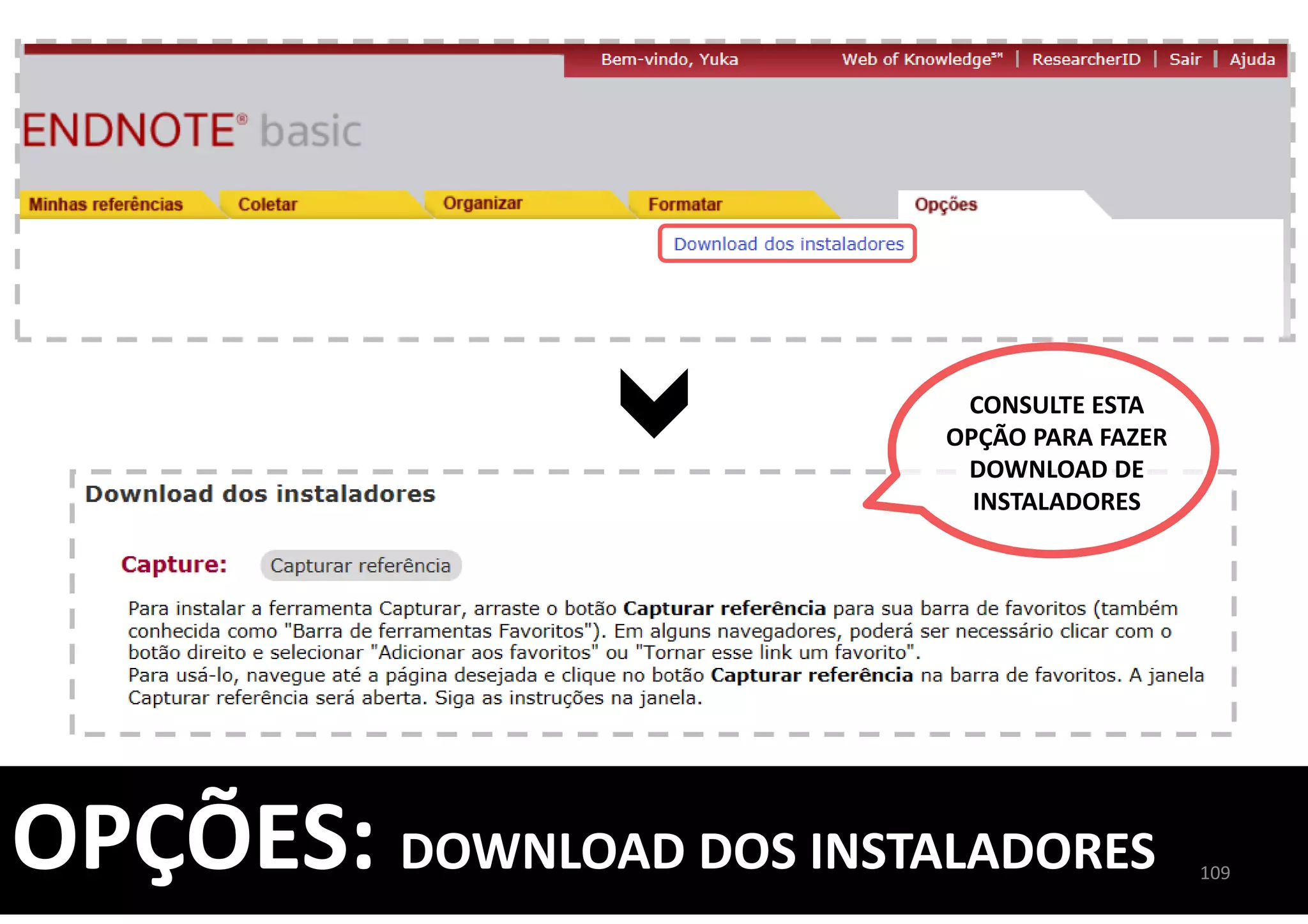 109
OPÇÕES: DOWNLOAD DOS INSTALADORES
CONSULTE ESTA
OPÇÃO PARA FAZER
DOWNLOAD DE
INSTALADORES
 