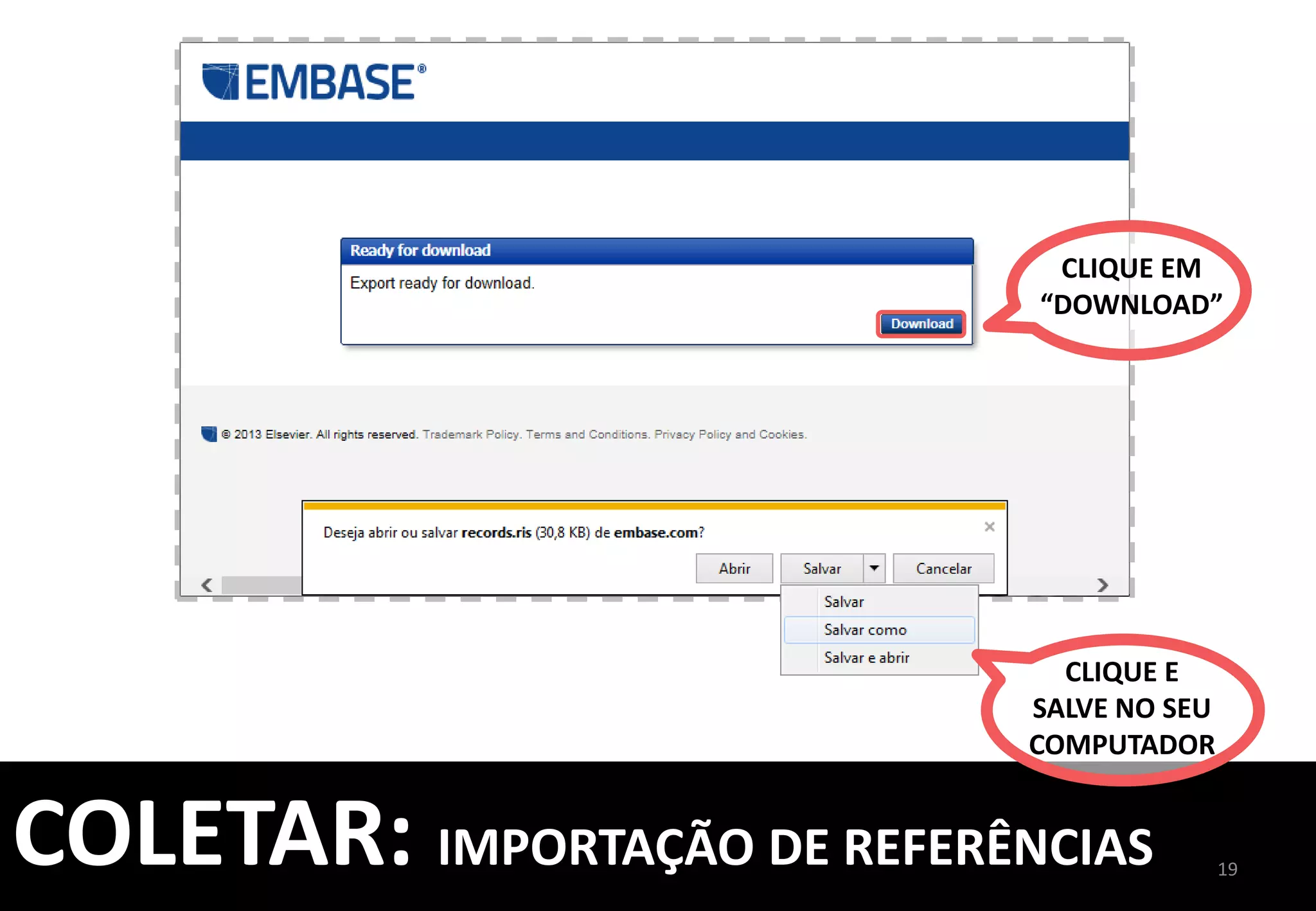 19	
  
FILTROS	
  
BASE	
  DE	
  DADOS	
   TIPO	
  DE	
  FILTRO	
  
BVS	
  (Ex.:	
  LILACS,	
  BDENF)	
   RefMan	
  Ris	
  
CSA	
  (Ex.:	
  Eric,	
  Sociological	
  Abstracts)	
   Qualquer	
  ﬁltro	
  CSA	
  
JSTOR	
   RefMan	
  Ris	
  
OVID	
  	
   Qualquer	
  ﬁltro	
  OvidSP	
  
ProQuest	
   ProQuest	
  
PSYCNET	
  (Ex.:	
  PsycInfo)	
   RefMan	
  Ris	
  
PubMed	
   PubMed	
  (NLM)	
  
Science	
  Direct	
   RefMan	
  Ris	
  
SciFinder	
  Scholar	
   SciFinder	
  (CAS)	
  
CONSULTE	
  	
  
ESTA	
  TABELA	
  PARA	
  
VERIFICAR	
  QUAL	
  FILTRO	
  DE	
  
IMPORTAÇÃO	
  DEVE	
  SER	
  
USADO	
  NAS	
  BASES	
  DE	
  
DADOS	
  
COLETAR:	
  FILTROS	
  DE	
  IMPORTAÇÃO	
  
 