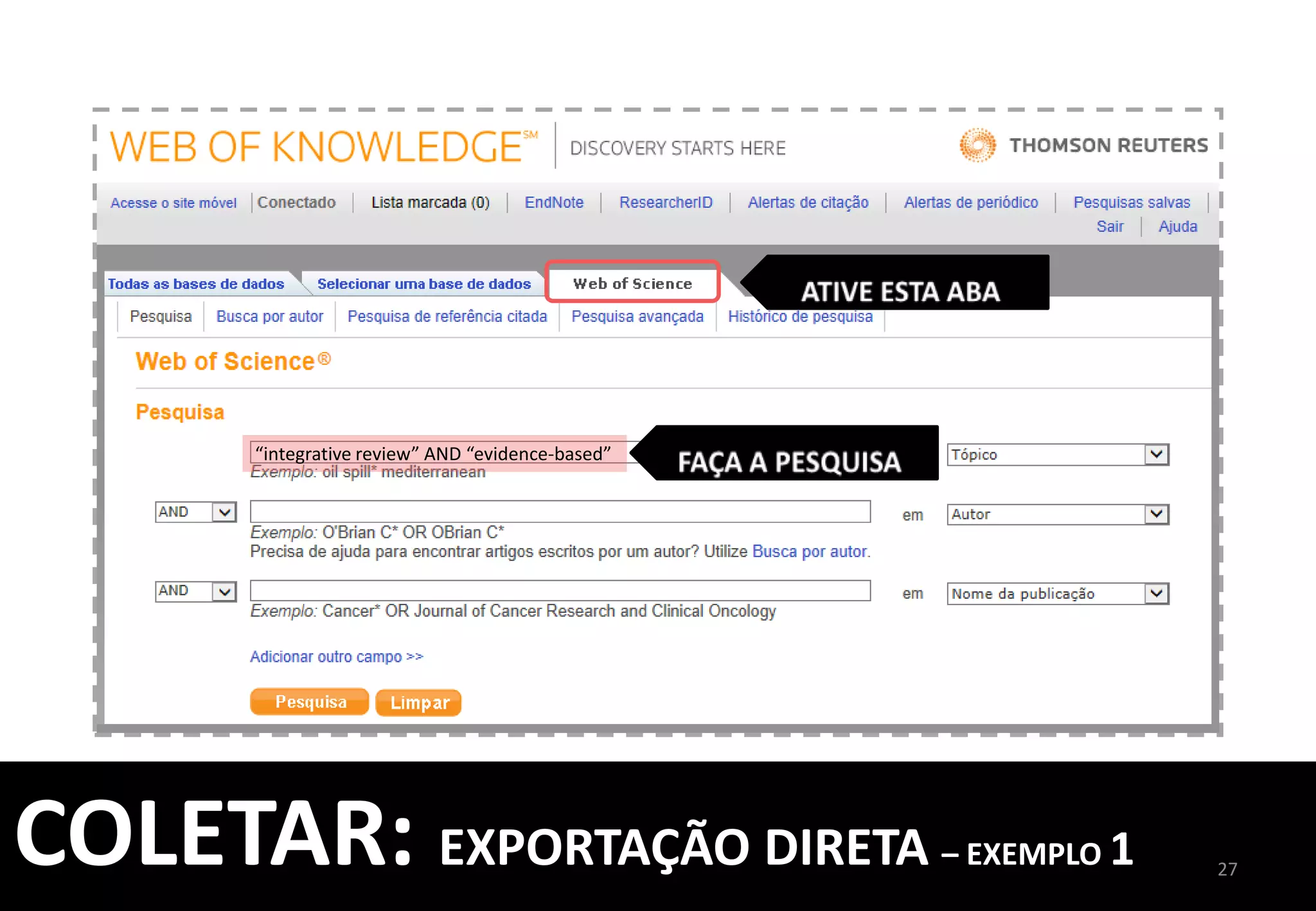 WEB	
  OF	
  SCIENCE	
  
27	
  
REFERÊNCIAS	
  ENVIADAS	
  PARA	
  	
  
O	
  ENDNOTE	
  POSSUEM	
  SÍMBOLO	
  
PARA	
  FACILITAR	
  IDENTIFICAÇÃO	
  
COLETAR:	
  EXPORTAÇÃO	
  DIRETA	
  –	
  EXEMPLO	
  1	
  
	
  
ENDNOTE	
  
REFERÊNCIAS	
  EXPORTADAS	
  
FICAM	
  ARMAZENADAS	
  NA	
  
PASTA	
  [NÃO	
  AGRUPADO]	
  
 