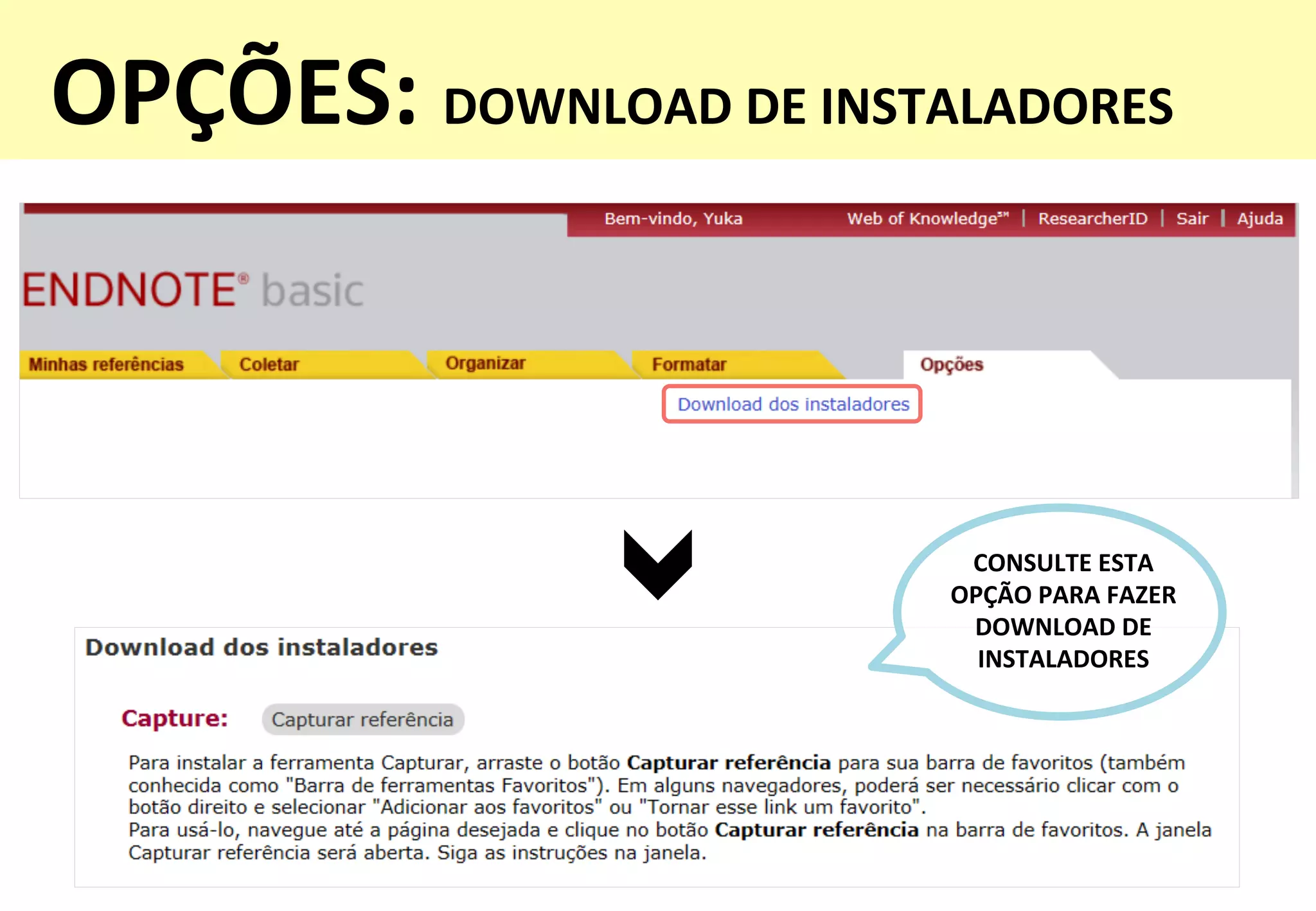 100	
  
CONSULTE	
  ESTA	
  
OPÇÃO	
  PARA	
  FAZER	
  
DOWNLOAD	
  DE	
  
INSTALADORES	
  
OPÇÕES:	
  DOWNLOAD	
  DE	
  INSTALADORES	
  
 