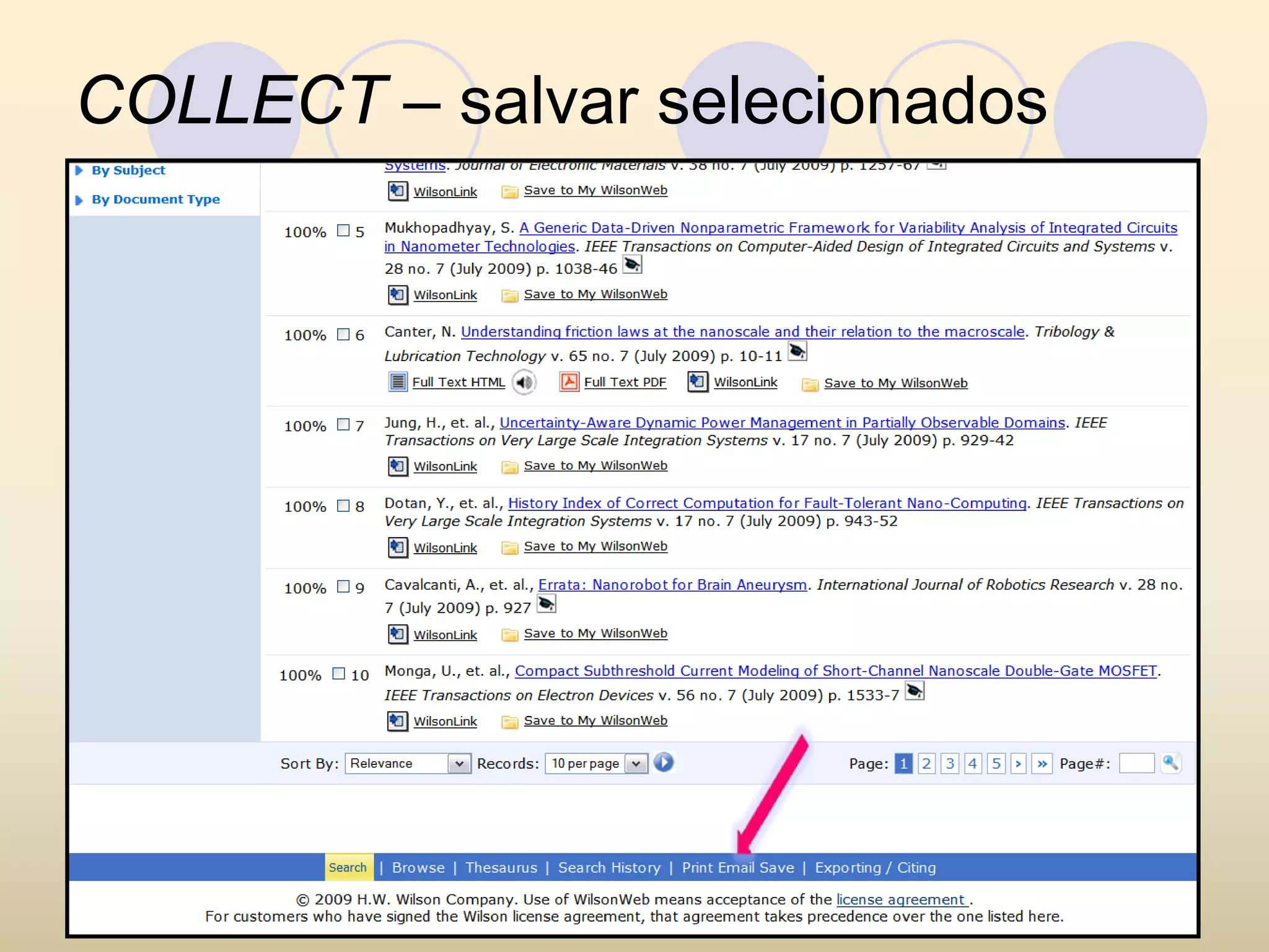 COLLECT – salvar selecionados
 
