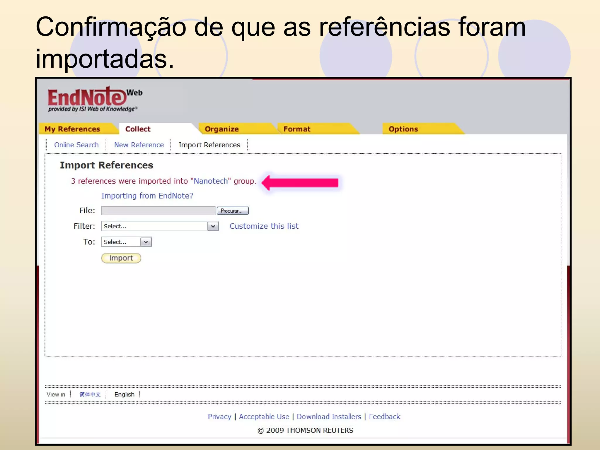 Confirmação de que as referências foram
importadas.
 