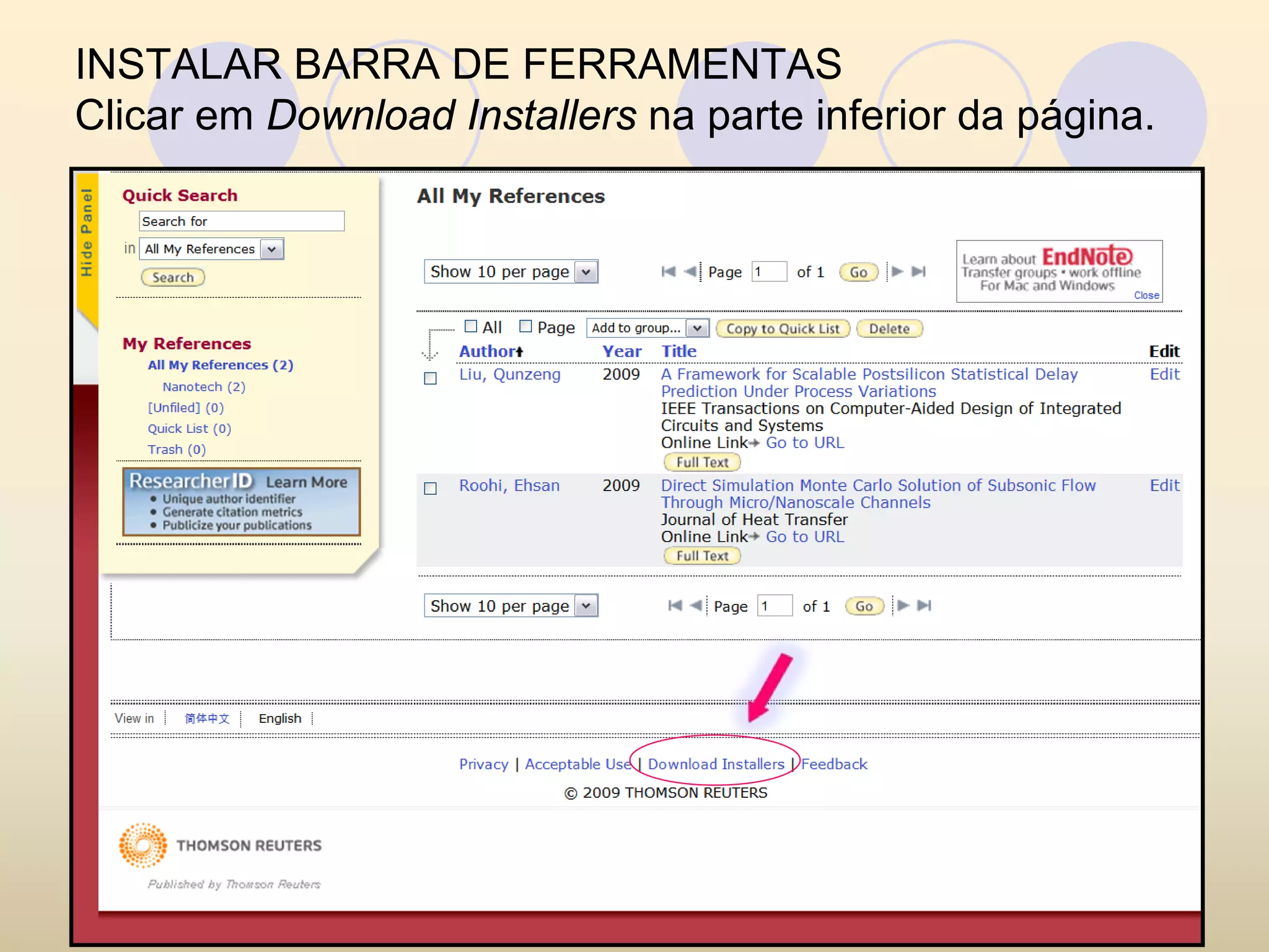 INSTALAR BARRA DE FERRAMENTAS
Clicar em Download Installers na parte inferior da página.
 