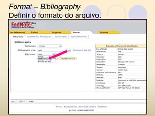 Format – Bibliography
Definir o formato do arquivo.
 