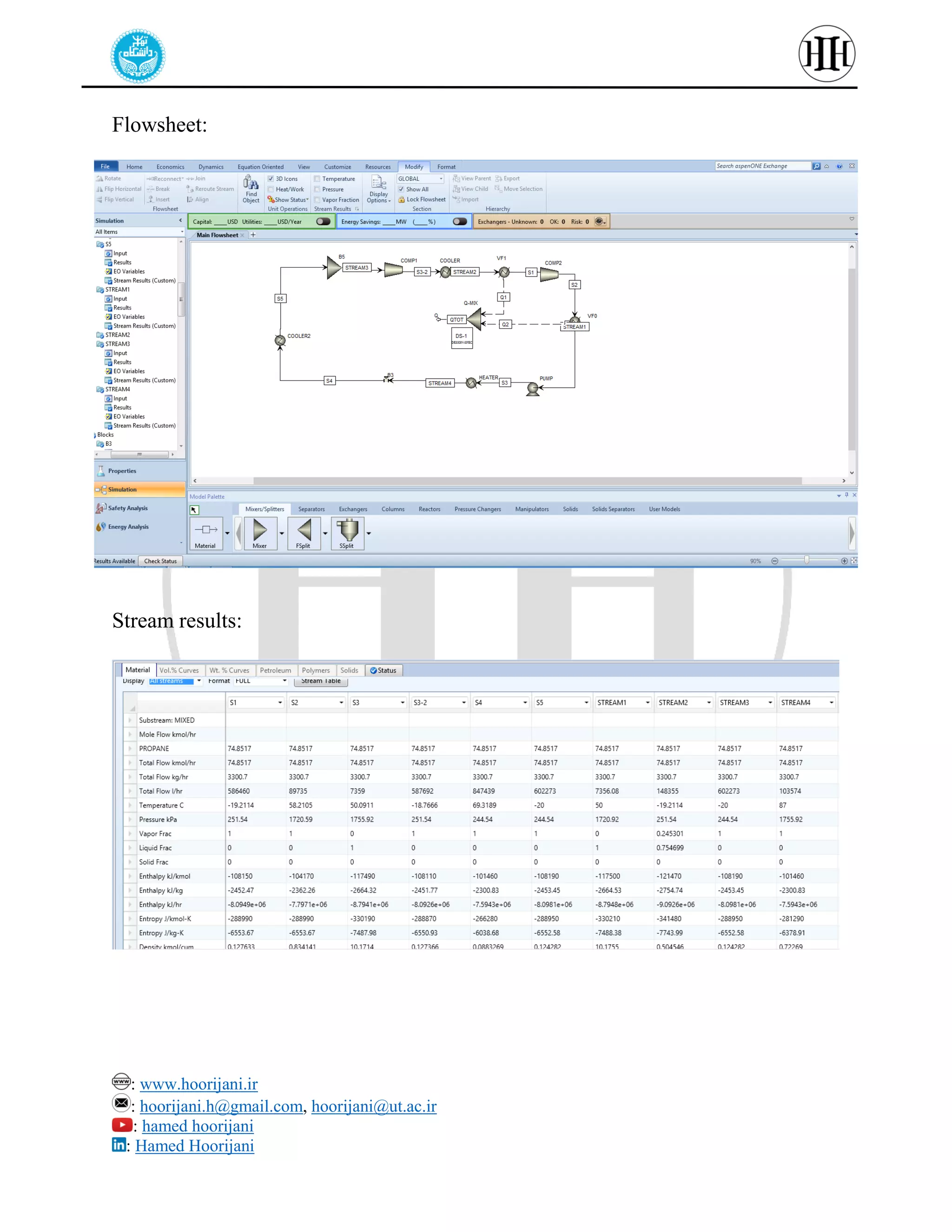 : www.hoorijani.ir
: hoorijani.h@gmail.com, hoorijani@ut.ac.ir
: hamed hoorijani
: Hamed Hoorijani
Flowsheet:
Stream results:
 