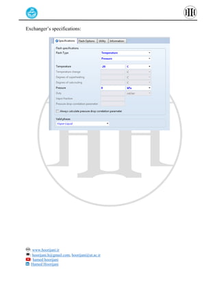 : www.hoorijani.ir
: hoorijani.h@gmail.com, hoorijani@ut.ac.ir
: hamed hoorijani
: Hamed Hoorijani
Exchanger’s specifications:
 