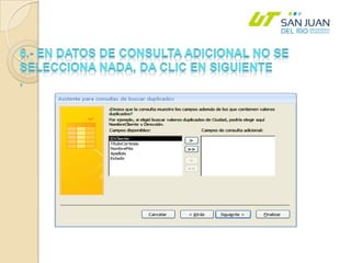 6.- En datos de consulta adicional no se selecciona nada, da clic en siguiente.