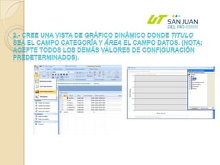 2.- Cree una vista de Gráfico dinámico donde Titulo sea el campo Categoría y Área el campo Datos. (Nota: acepte todos los demás valores de configuración predeterminados).
