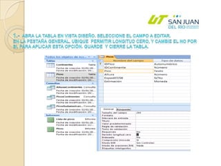 1.-  Abra la tabla en vista Diseño. Seleccione el campo a editar.En la pestaña General, ubique  permitir longitud cero, y cambie el no por si, para aplicar esta opción. Guarde  y cierre la tabla.  . 