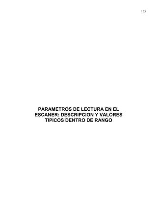 165
PARAMETROS DE LECTURA EN EL
ESCANER: DESCRIPCION Y VALORES
TIPICOS DENTRO DE RANGO
 