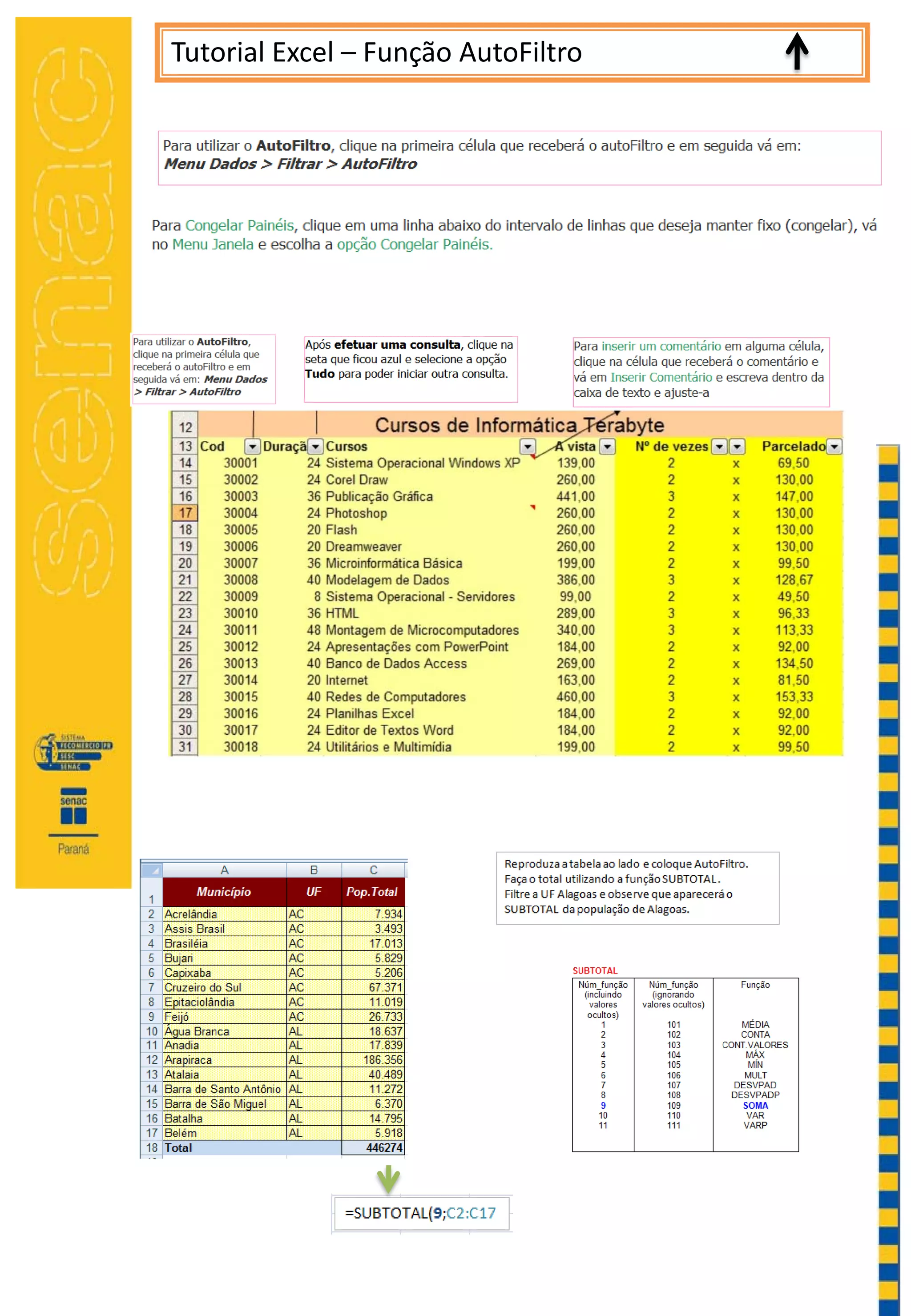 Tutorial Excel – Função AutoFiltro
 