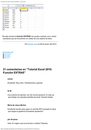 Tutorial excel 2010 función extrae | PDF