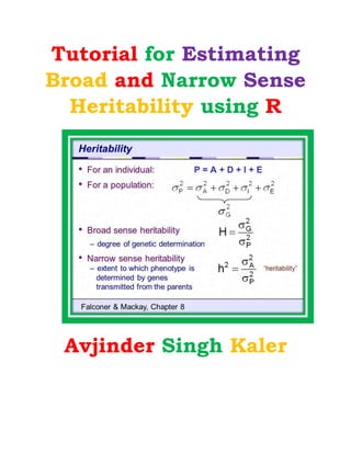 Tutorial for Estimating
Broad and Narrow Sense
Heritability using R
Avjinder Singh Kaler
 