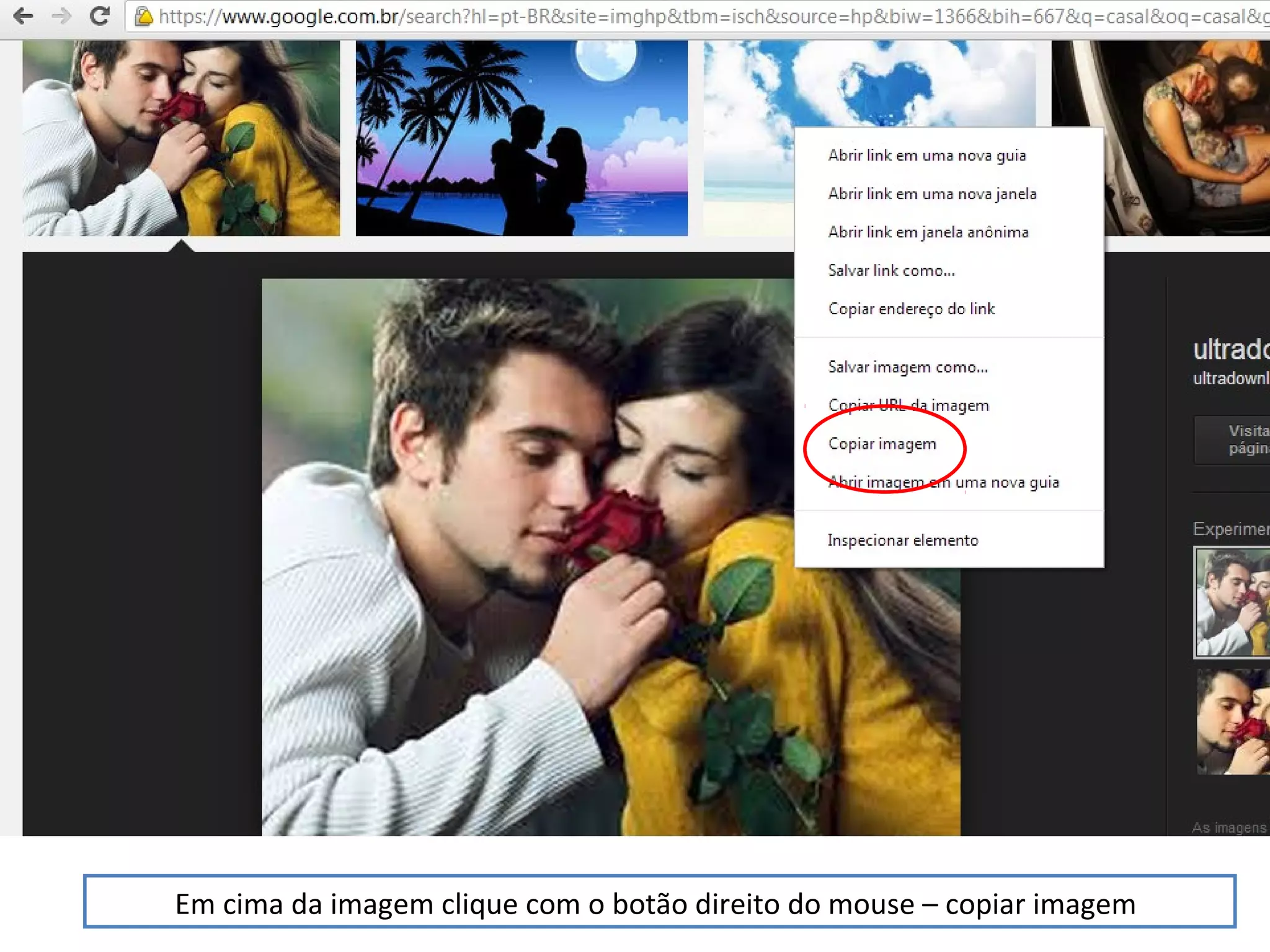 Em cima da imagem clique com o botão direito do mouse – copiar imagem