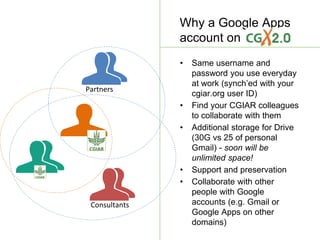 Tutorial: Getting started with your cgxchange.org google apps account