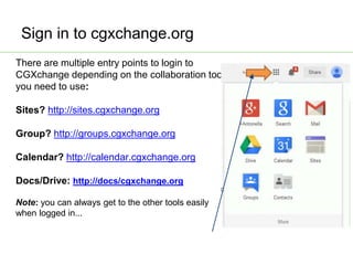 Tutorial: Getting started with your cgxchange.org google apps account