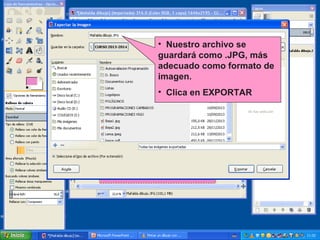 • Nuestro archivo se
guardará como .JPG, más
adecuado como formato de
imagen.
• Clica en EXPORTAR

 
