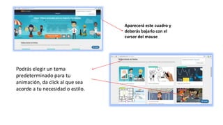 Aparecerá este cuadro y
deberás bajarlo con el
cursor del mause
Podrás elegir un tema
predeterminado para tu
animación, da click al que sea
acorde a tu necesidad o estilo.
 