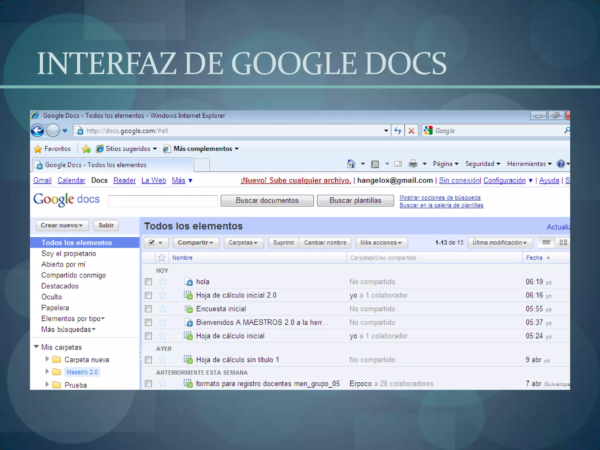 INTERFAZ DE GOOGLE DOCS