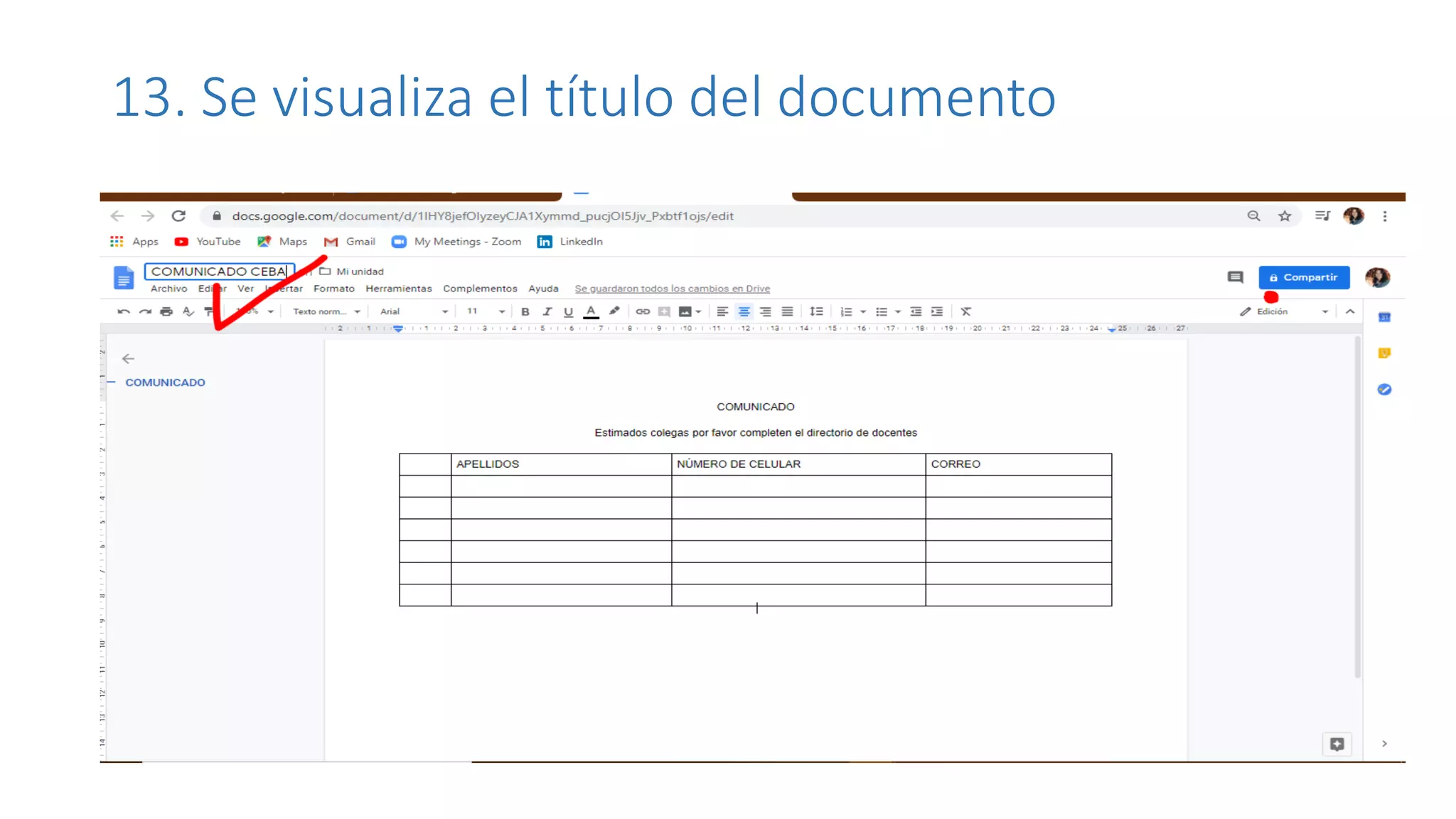 13. Se visualiza el título del documento
 