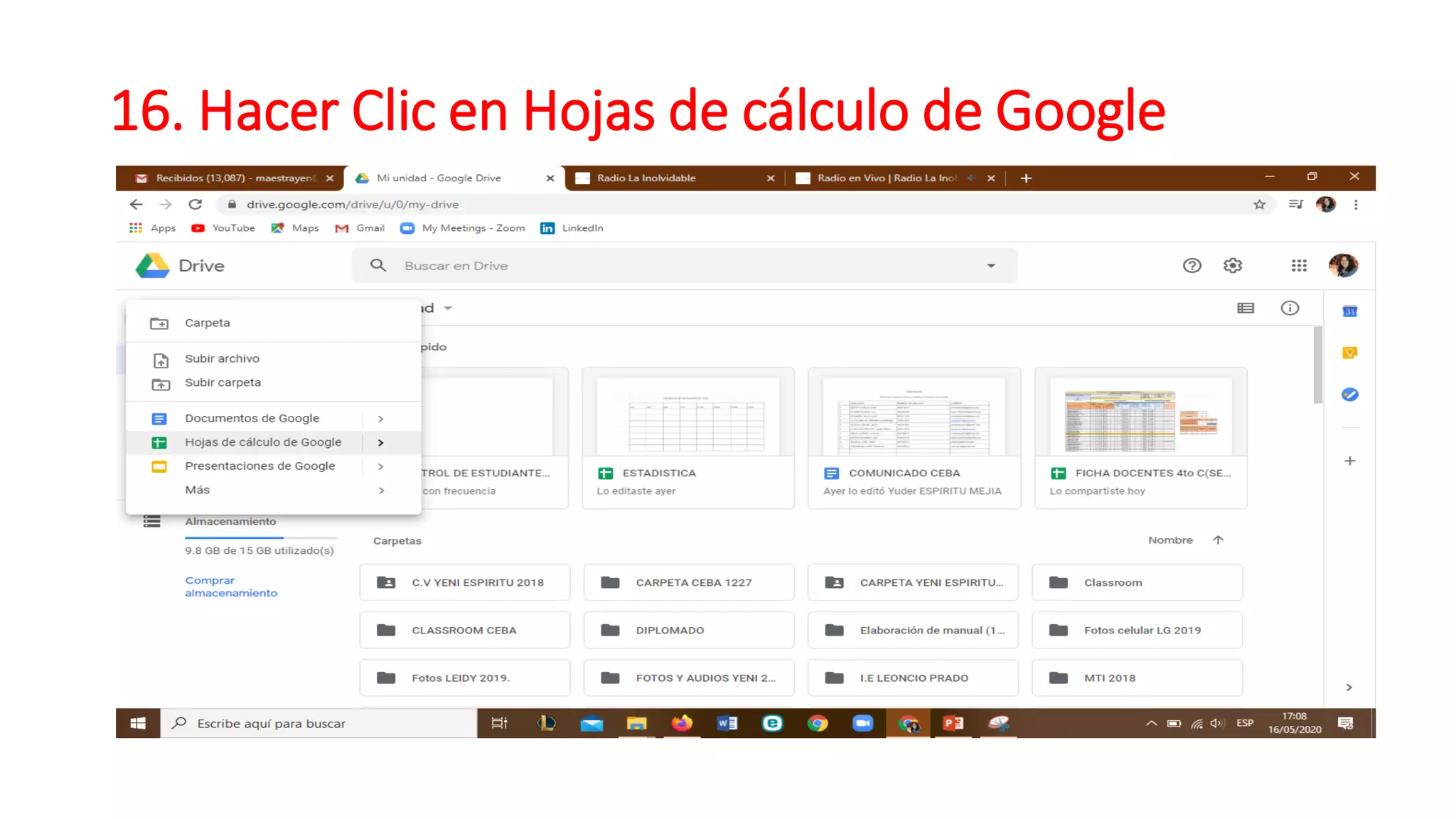 16. Hacer Clic en Hojas de cálculo de Google
 