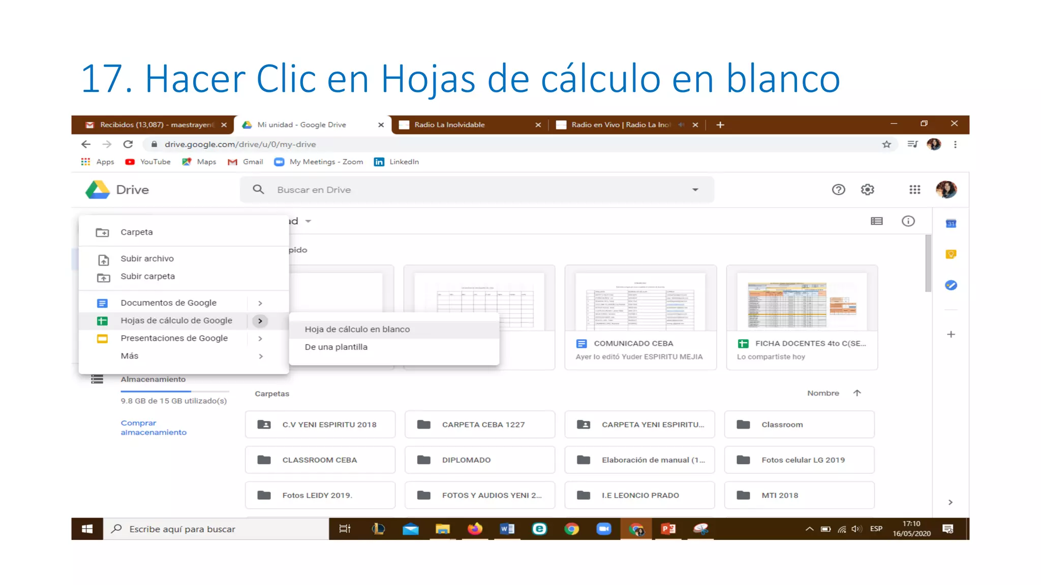 17. Hacer Clic en Hojas de cálculo en blanco
 