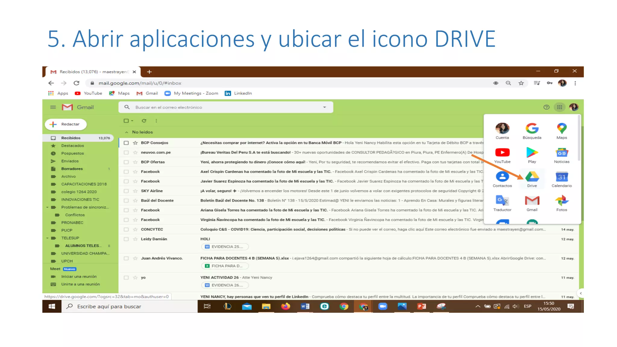 5. Abrir aplicaciones y ubicar el icono DRIVE
 