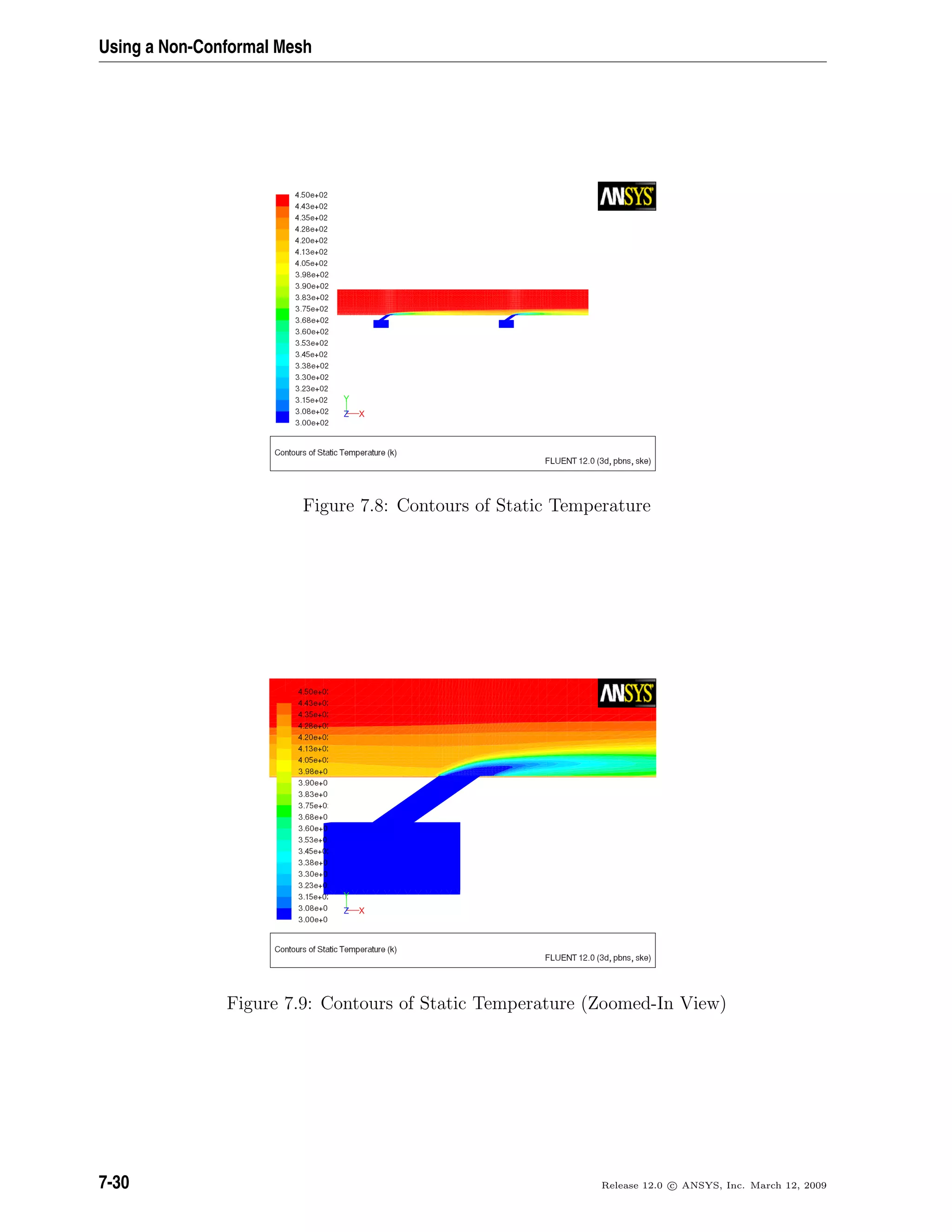 Using a Non-Conformal Mesh
Figure 7.8: Contours of Static Temperature
Figure 7.9: Contours of Static Temperature (Zoomed-In View)
7-30 Release 12.0 c ANSYS, Inc. March 12, 2009
 