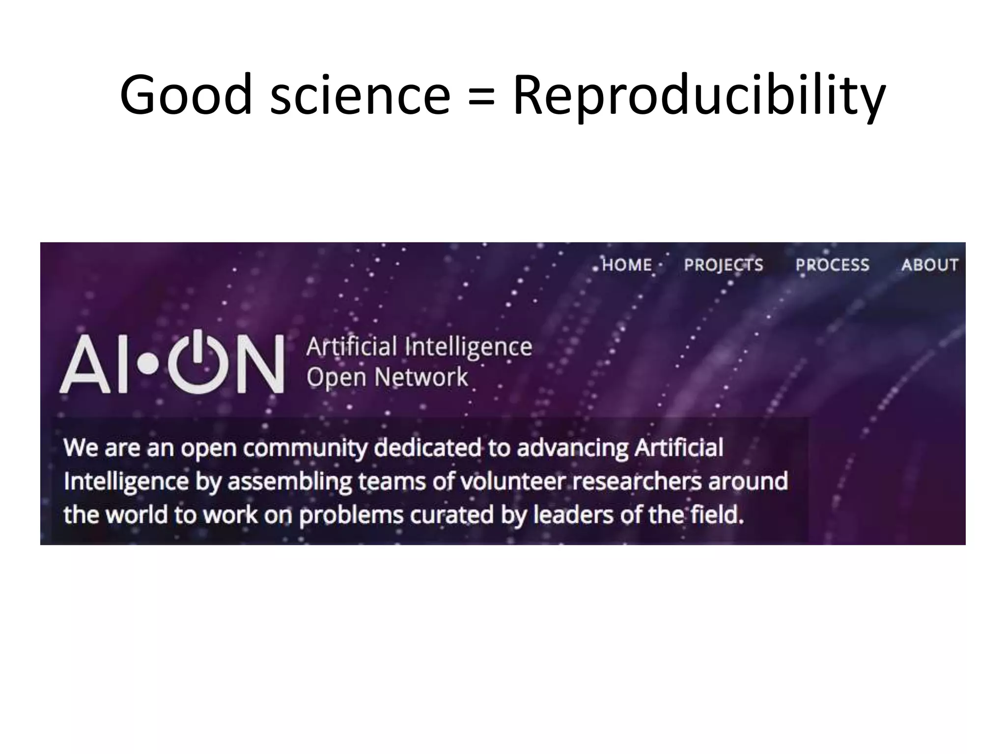 Good science = Reproducibility
 