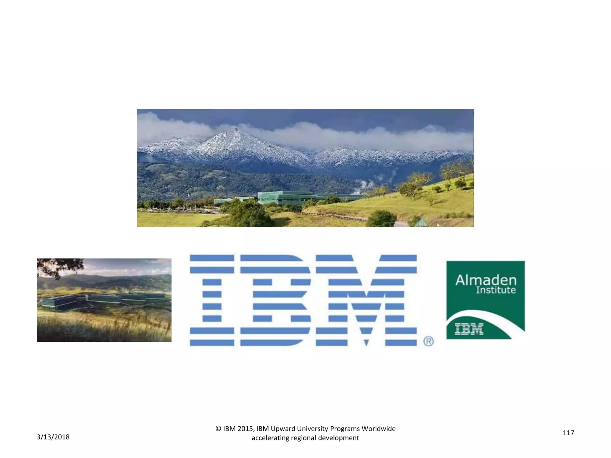 3/13/2018
© IBM 2015, IBM Upward University Programs Worldwide
accelerating regional development
117
 