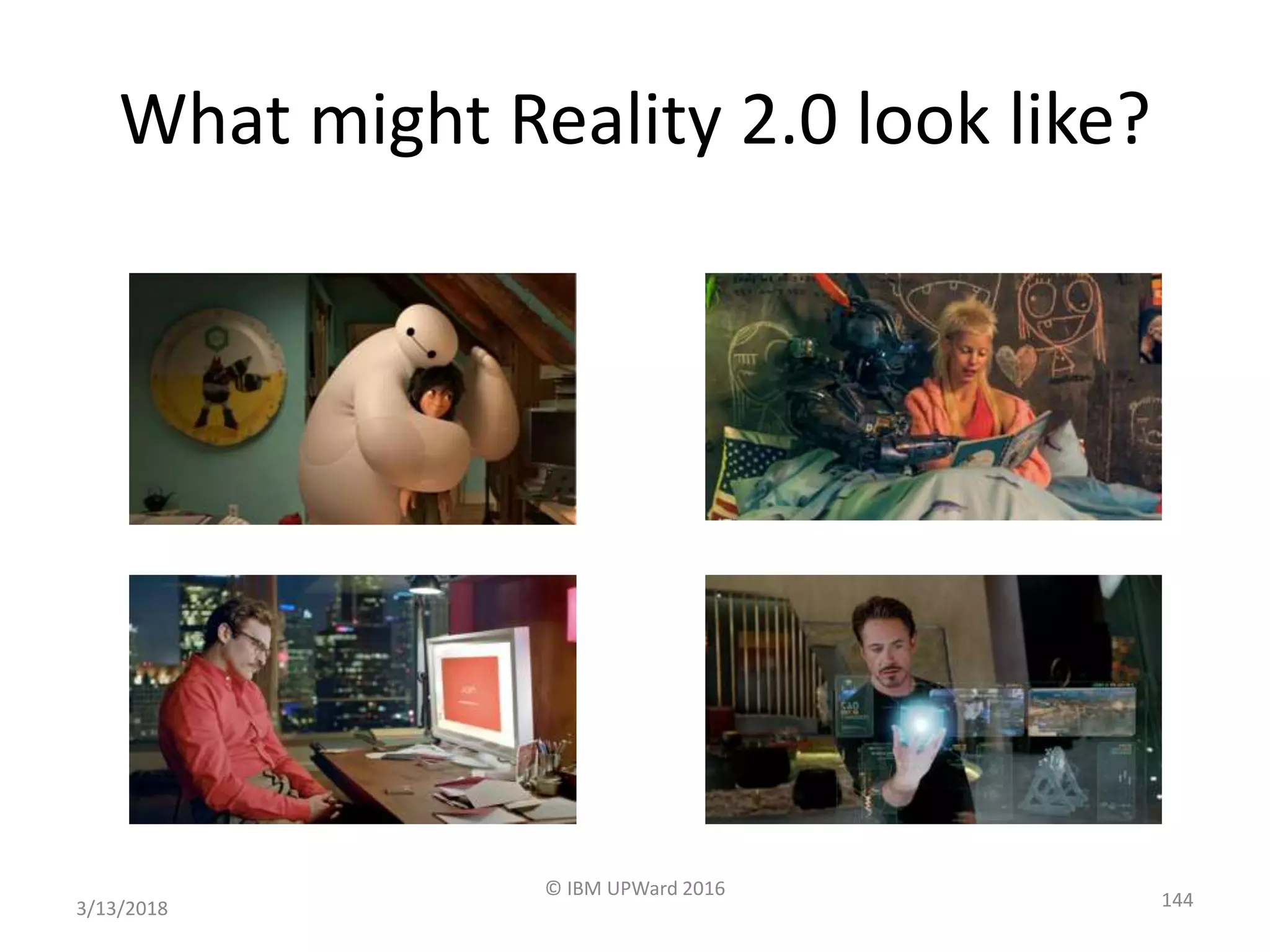 3/13/2018
© IBM UPWard 2016
144
What might Reality 2.0 look like?
 