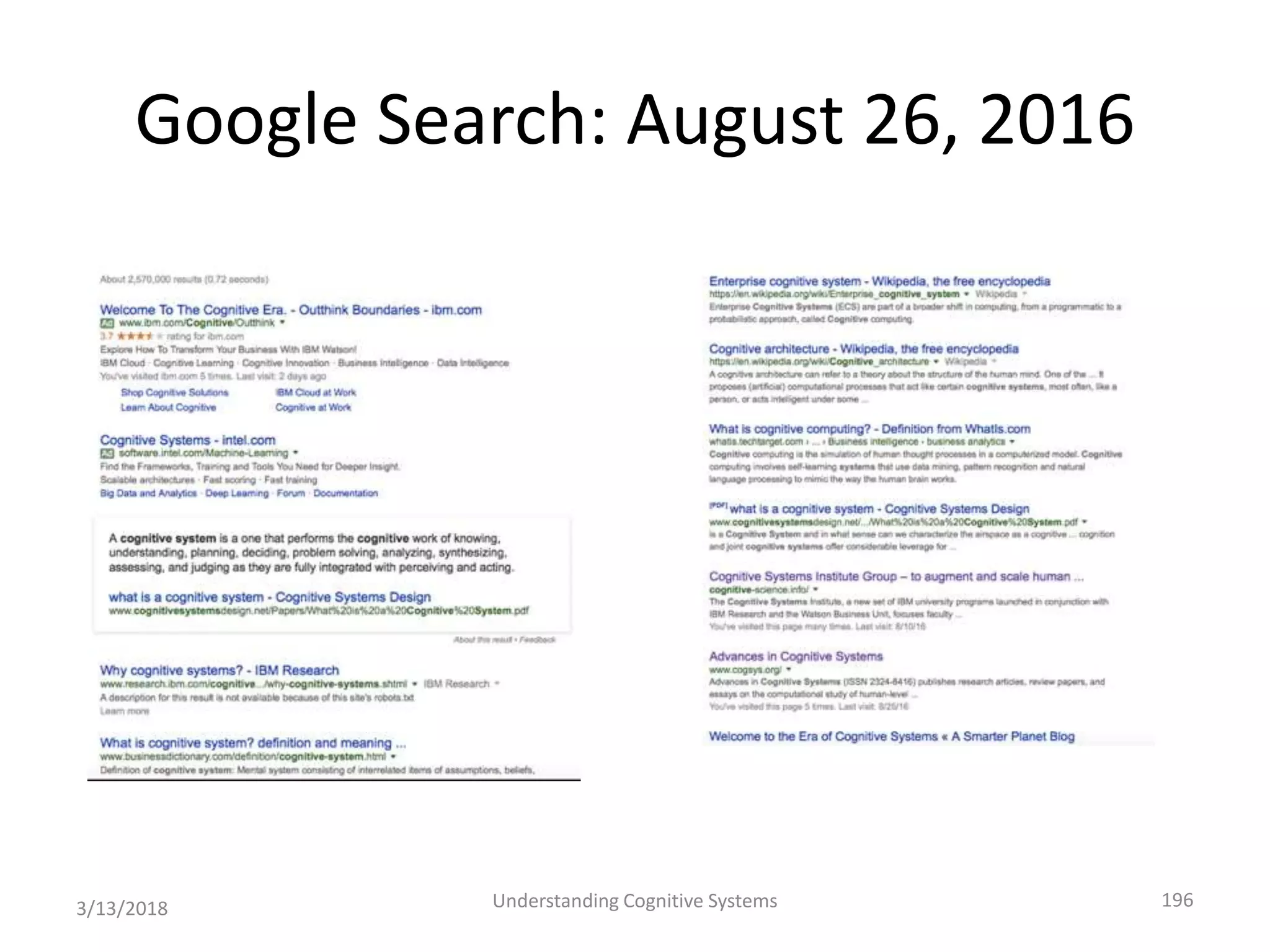 Google Search: August 26, 2016
3/13/2018 Understanding Cognitive Systems 196
 