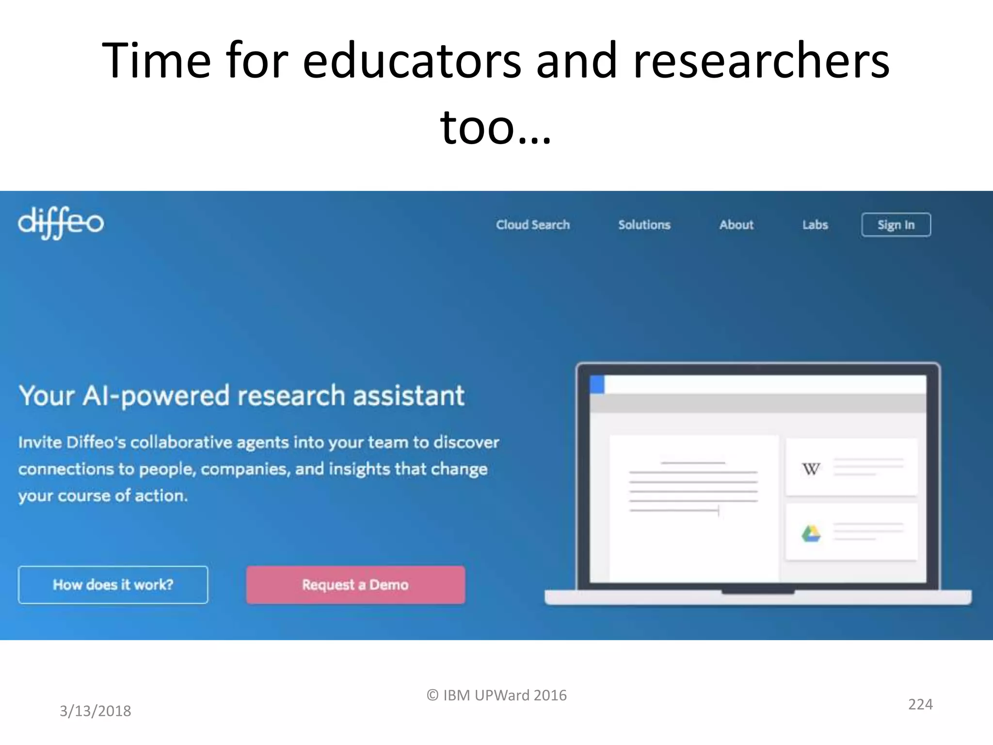 Time for educators and researchers
too…
3/13/2018
© IBM UPWard 2016
224
 