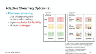Adaptive Streaming Options (2)
• Tile-based streaming
– Use tiling technique of
modern video codecs
– High complexity, ful...