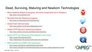 Dead, Surviving, Maturing and Newborn Technologies
• Move Adaptive Stream (Long gone, but some components are in Slingbox)...