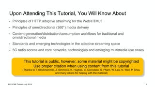 Upon Attending This Tutorial, You Will Know About
• Principles of HTTP adaptive streaming for the Web/HTML5
• Principles o...