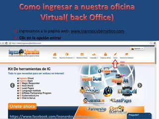1. Ingresamos a la pagina web: www.ingresocybernetico.com 
2 . Clic en la opción entrar 
https://www.facebook.com/leonardocastilloangulo 
 
