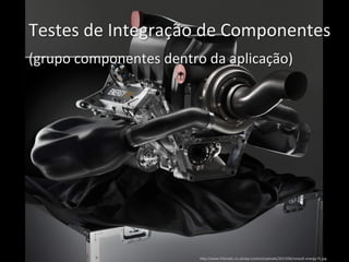 Testes 
de 
Integração 
de 
Componentes 
(grupo 
componentes 
dentro 
da 
aplicação) 
h)p://www.f1fana;c.co.uk/wp-­‐content/uploads/2013/06/renault-­‐energy-­‐f1.jpg 
 