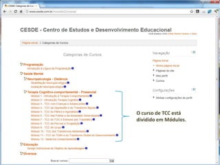 O curso de TCC está
dividido em Módulos.
 