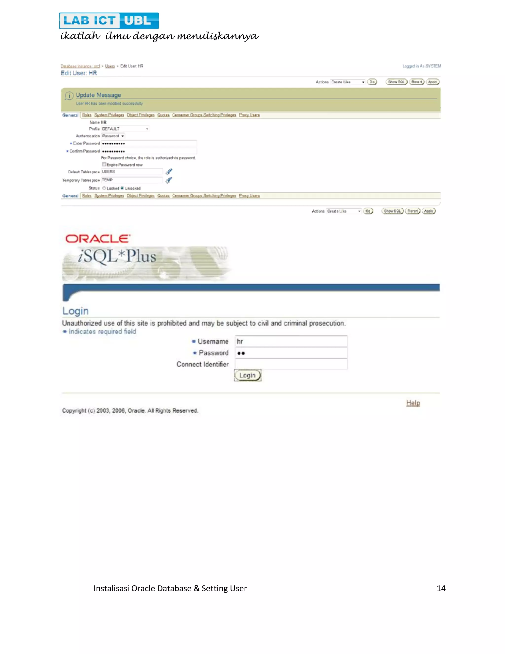ikatlah ilmu dengan menuliskannya Instalisasi Oracle Database & Setting User 14 