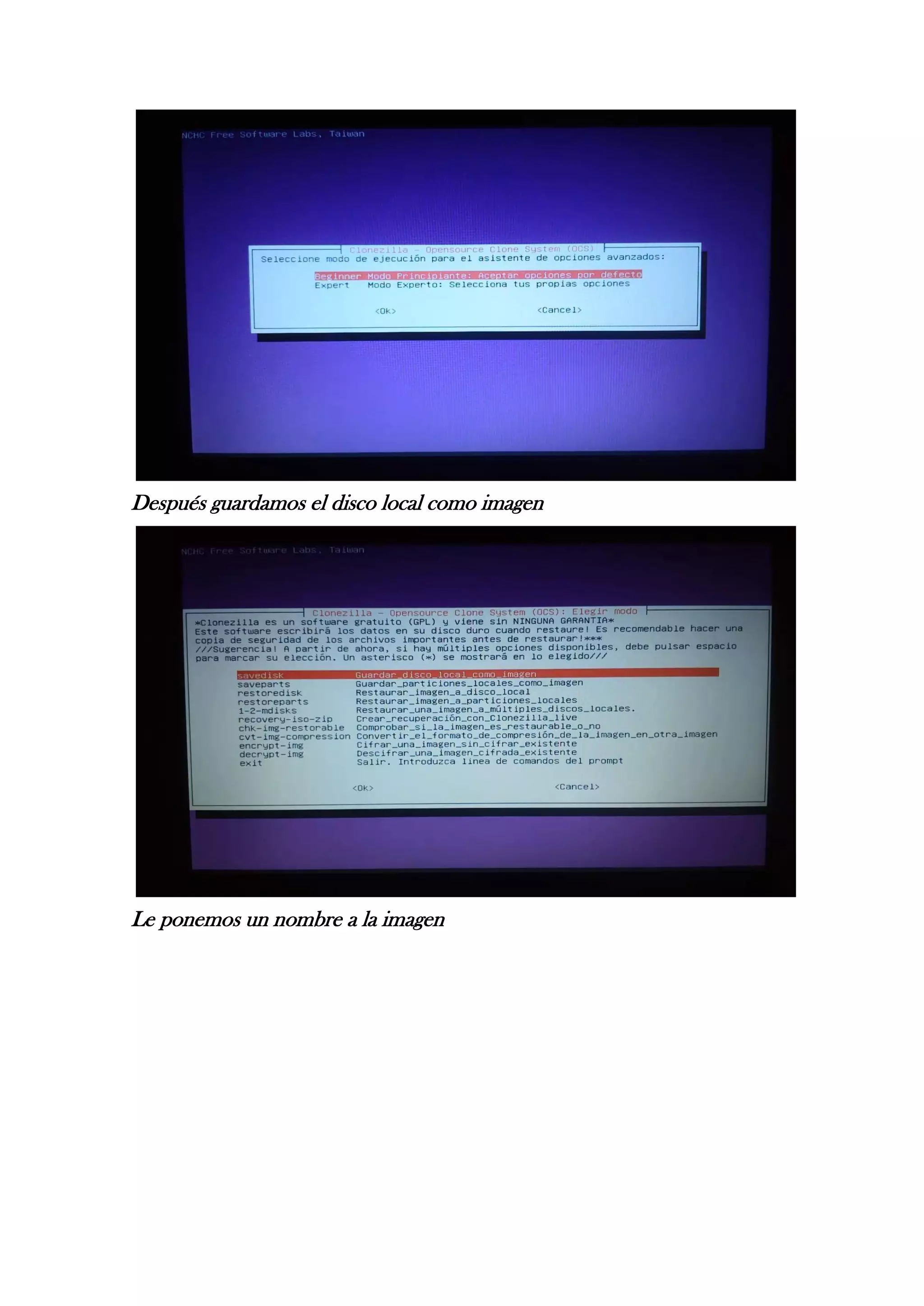 Después guardamos el disco local como imagen
Le ponemos un nombre a la imagen