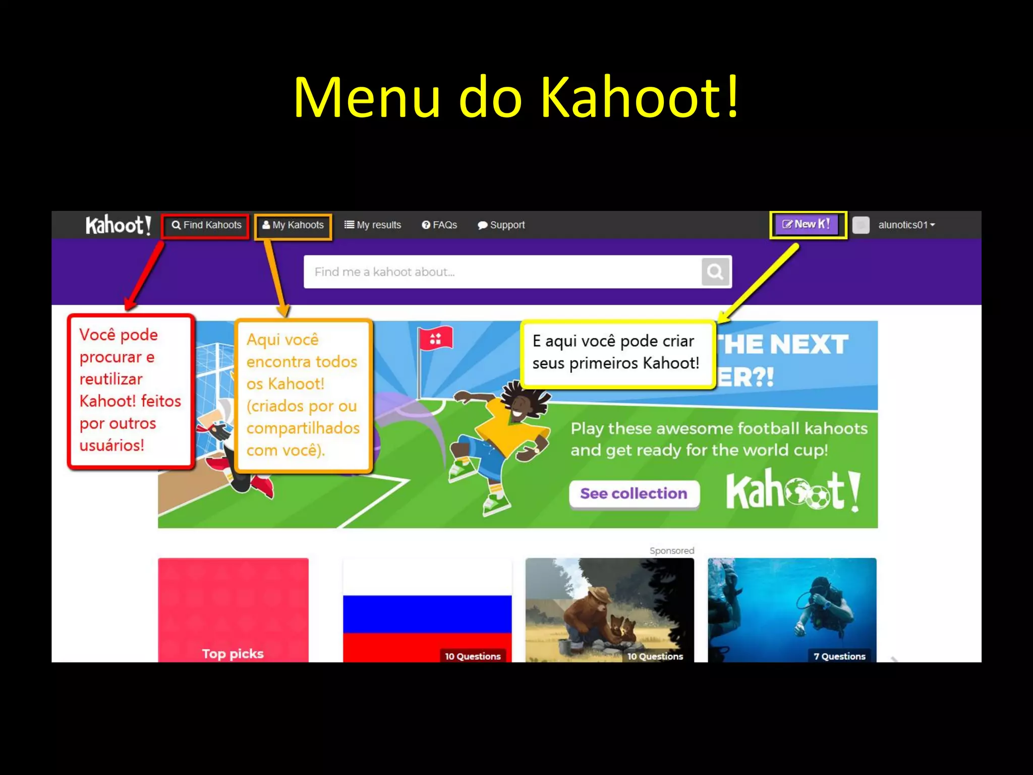 Menu do Kahoot!
 