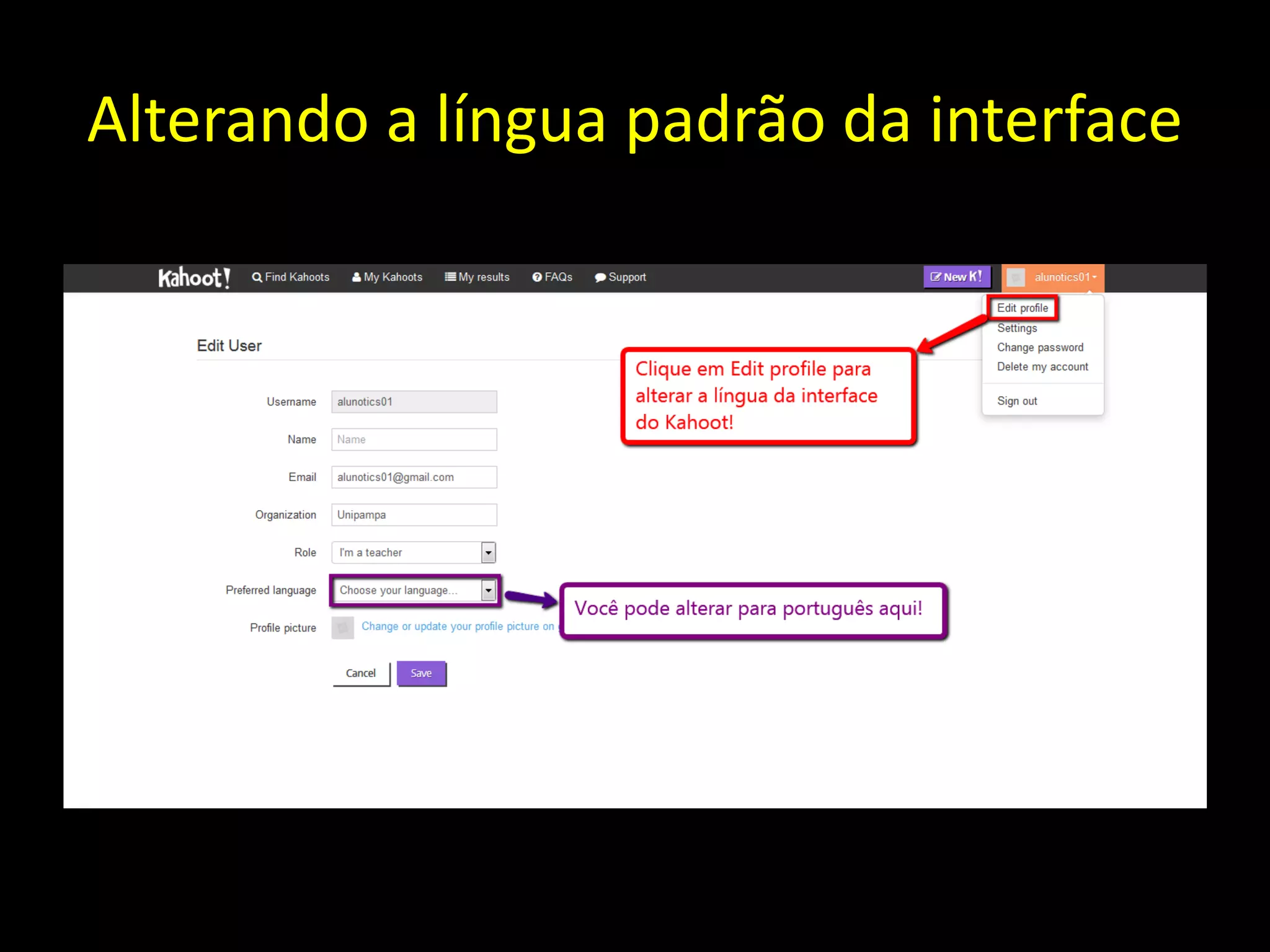 Alterando a língua padrão da interface
 