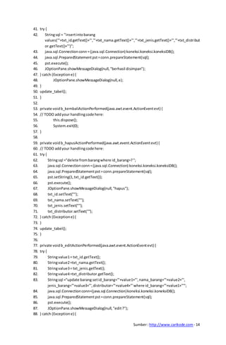 Tutorial lanjutan java netbeans 8 : Create Read Update Delete | DOCX
